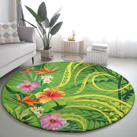 Polynesian Tribal Flower Tattoo Round Carpet Special Lime Green Vibe LT9 - Polynesian Pride