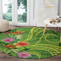 Polynesian Tribal Flower Tattoo Round Carpet Special Lime Green Vibe LT9 - Polynesian Pride
