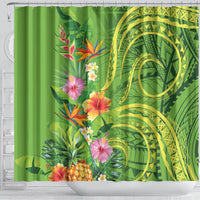 Polynesian Tribal Flower Tattoo Shower Curtain Special Lime Green Vibe LT9 - Polynesian Pride