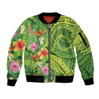 Polynesian Tribal Flower Tattoo Sleeve Zip Bomber Jacket Special Lime Green Vibe LT9 Unisex Lime Green - Polynesian Pride