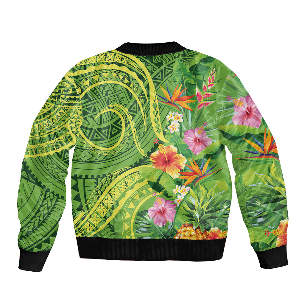 Polynesian Tribal Flower Tattoo Sleeve Zip Bomber Jacket Special Lime Green Vibe LT9 - Polynesian Pride