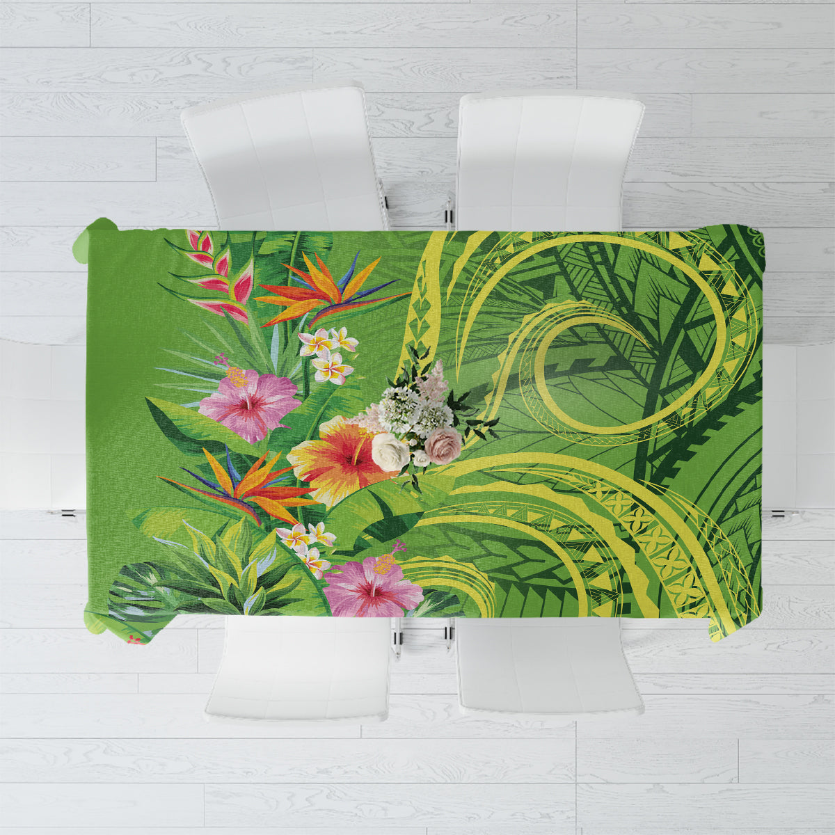Polynesian Tribal Flower Tattoo Tablecloth Special Lime Green Vibe LT9 Lime Green - Polynesian Pride