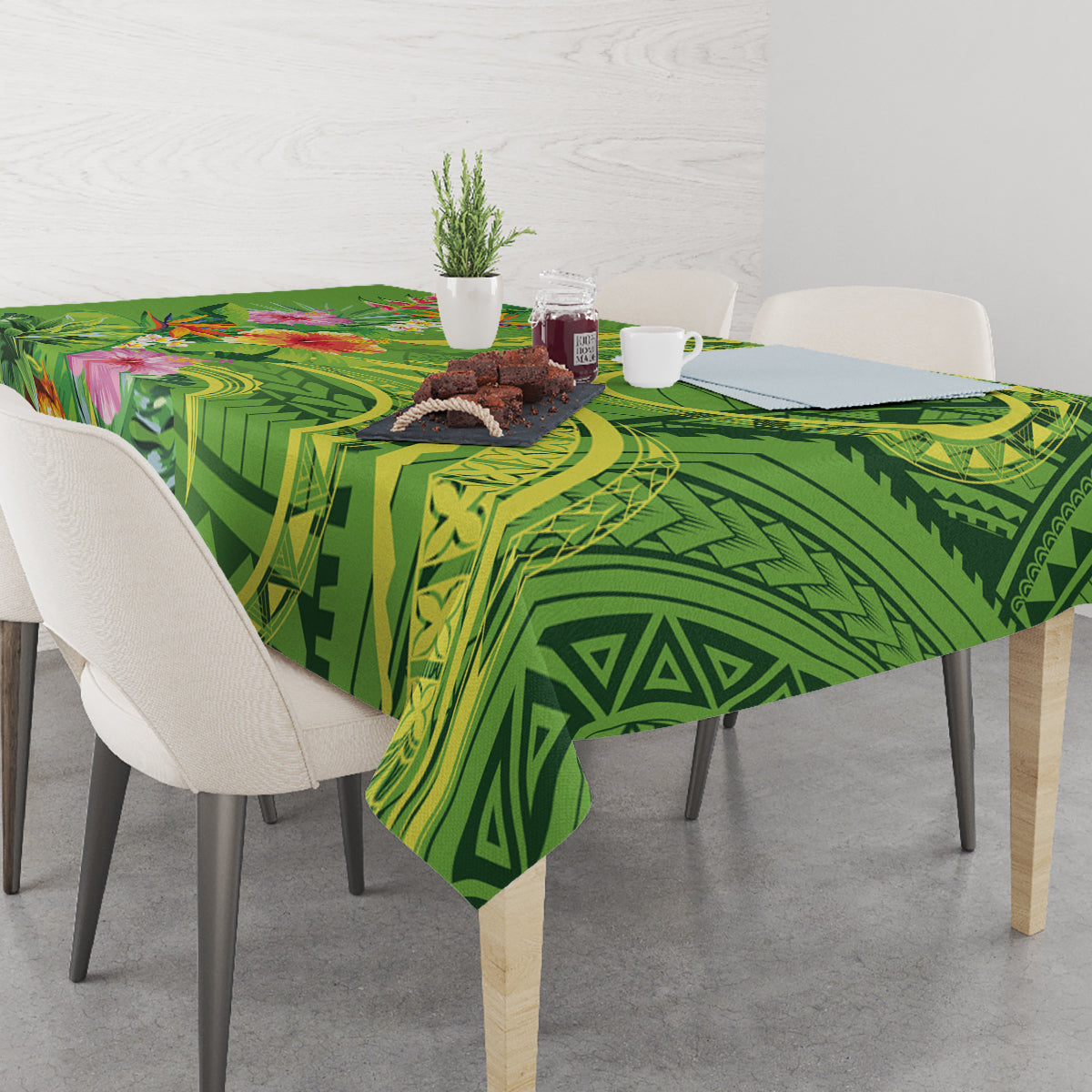 Polynesian Tribal Flower Tattoo Tablecloth Special Lime Green Vibe LT9 - Polynesian Pride