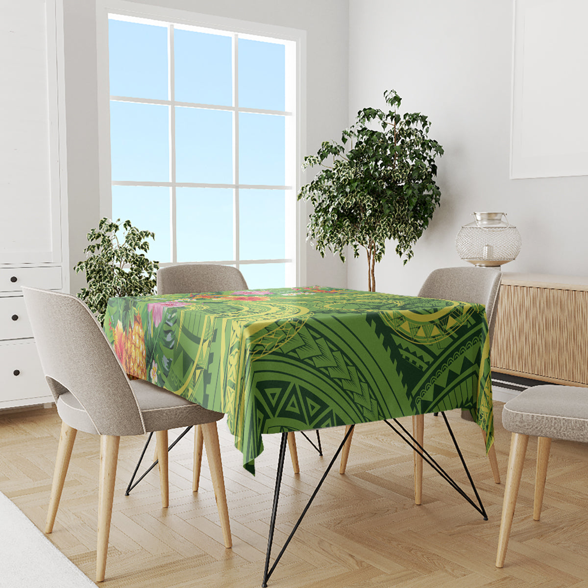 Polynesian Tribal Flower Tattoo Tablecloth Special Lime Green Vibe LT9 - Polynesian Pride