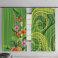 Polynesian Tribal Flower Tattoo Window Curtain Special Lime Green Vibe LT9 With Hooks Lime Green - Polynesian Pride