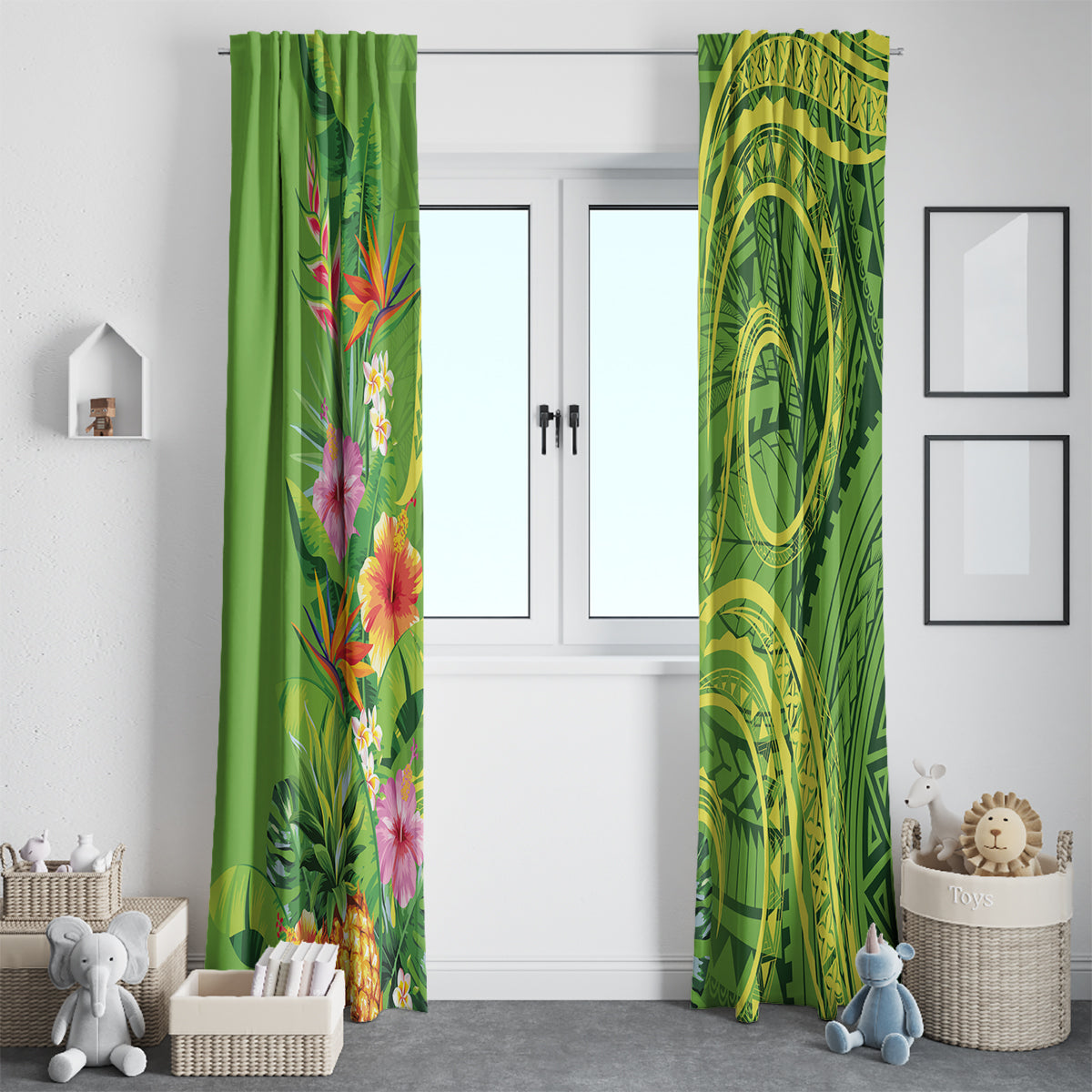 Polynesian Tribal Flower Tattoo Window Curtain Special Lime Green Vibe LT9 - Polynesian Pride