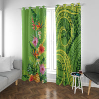 Polynesian Tribal Flower Tattoo Window Curtain Special Lime Green Vibe LT9 With Grommets Lime Green - Polynesian Pride