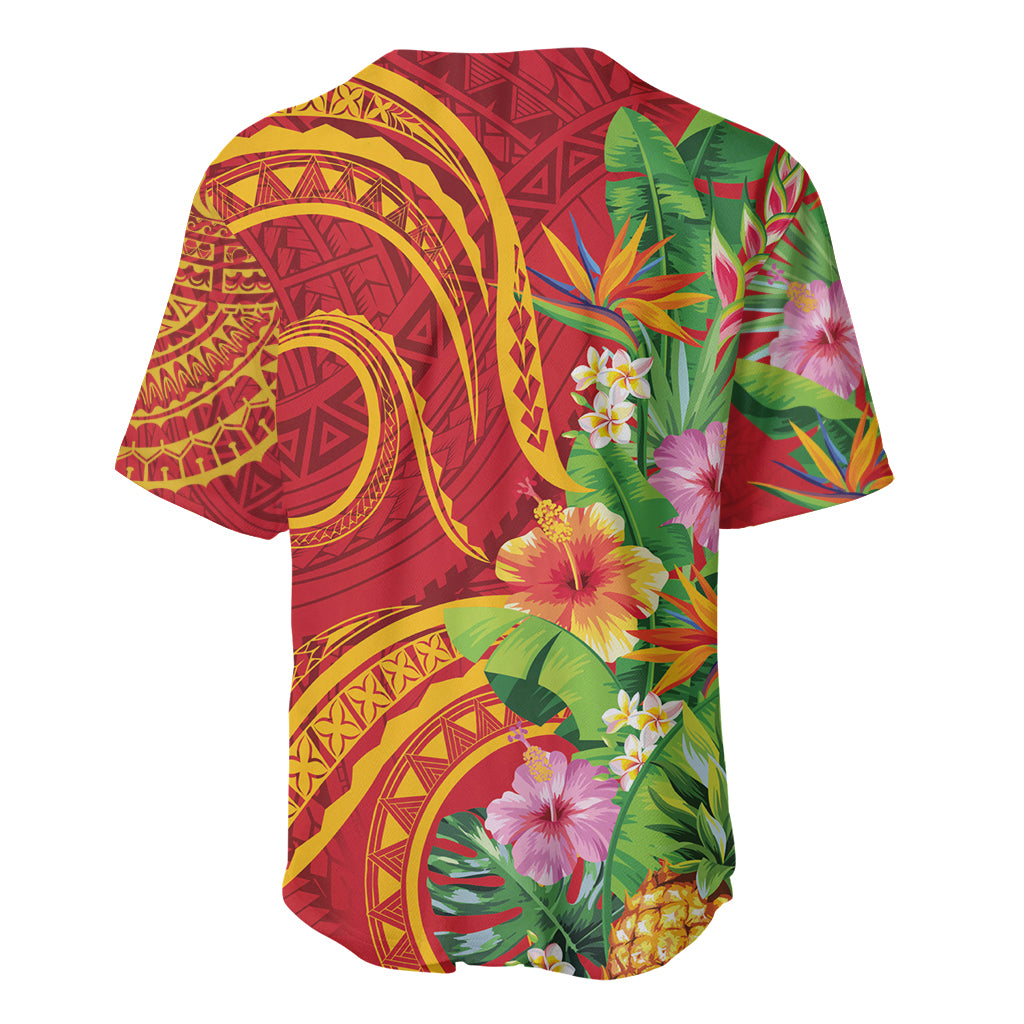 Polynesian Tribal Flower Tattoo Baseball Jersey Special Vermilion Vibe LT9 - Polynesian Pride