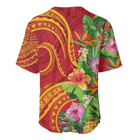 Polynesian Tribal Flower Tattoo Baseball Jersey Special Vermilion Vibe LT9 - Polynesian Pride