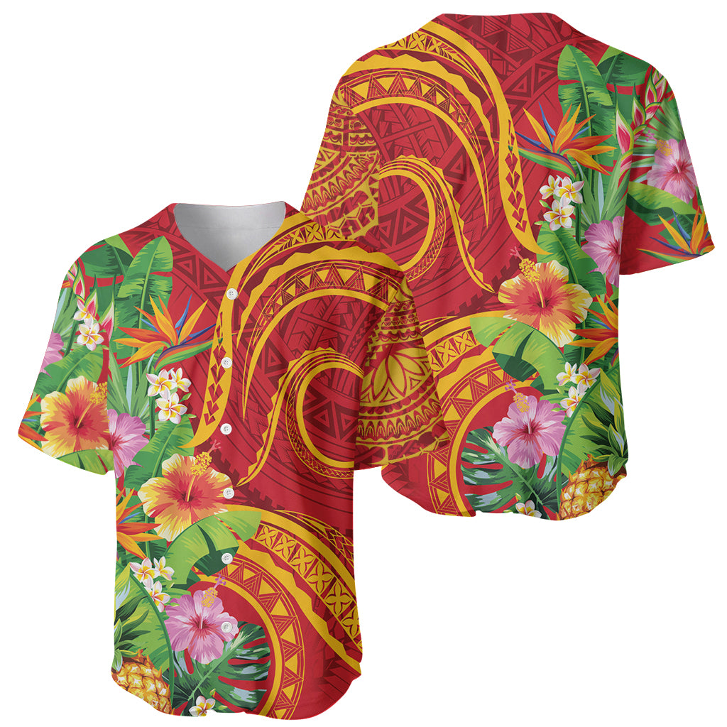 Polynesian Tribal Flower Tattoo Baseball Jersey Special Vermilion Vibe LT9 - Polynesian Pride