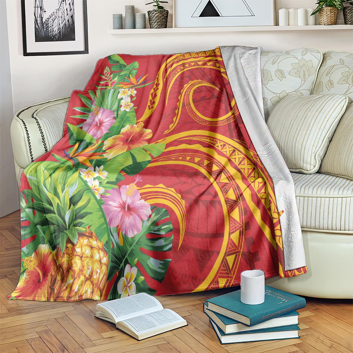 Polynesian Tribal Flower Tattoo Blanket Special Vermilion Vibe LT9 Brownish-red - Polynesian Pride