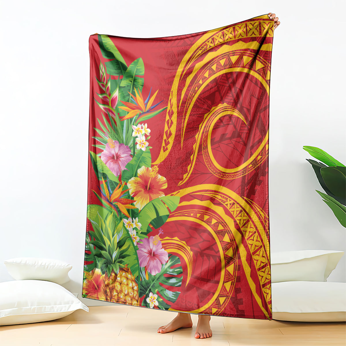 Polynesian Tribal Flower Tattoo Blanket Special Vermilion Vibe LT9 - Polynesian Pride