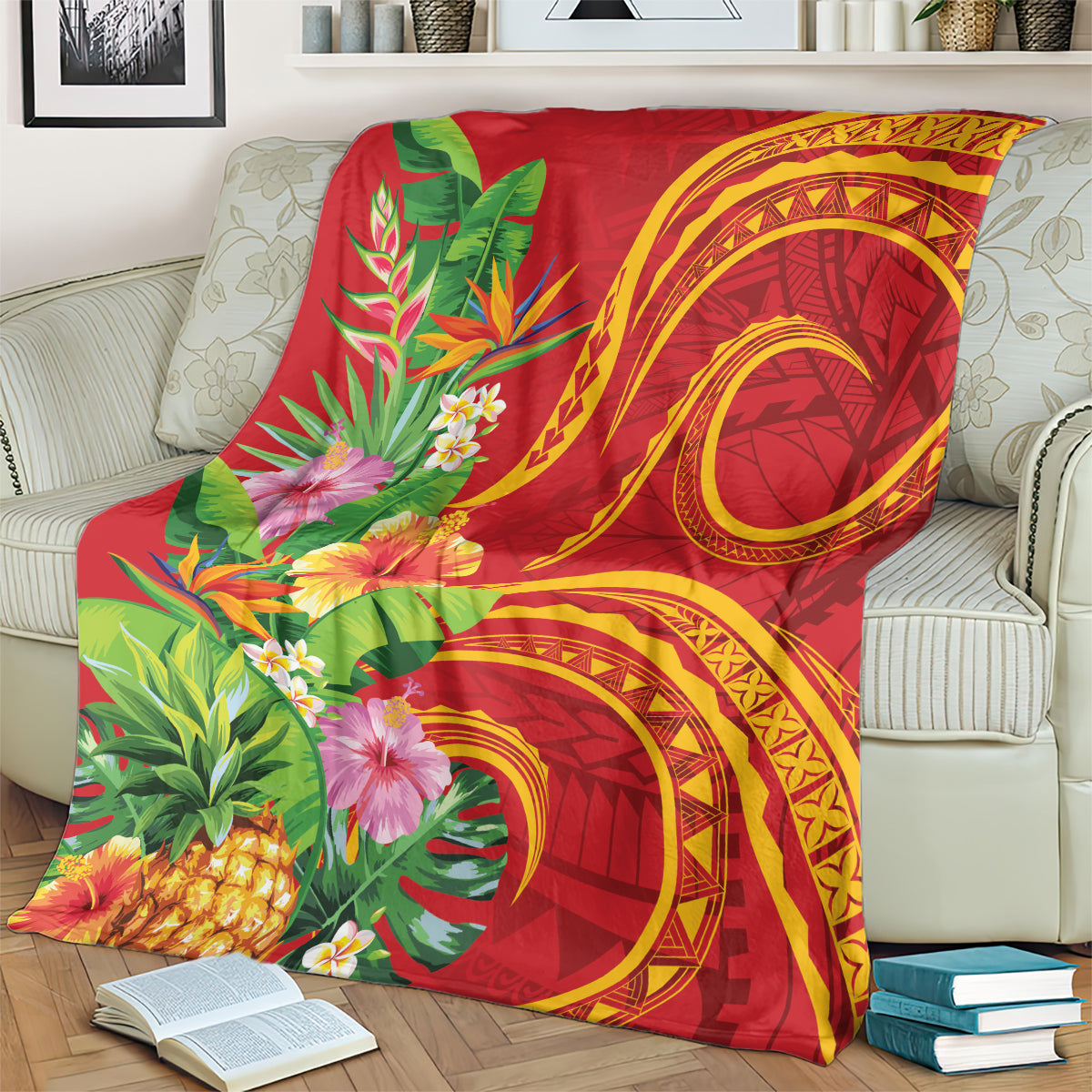 Polynesian Tribal Flower Tattoo Blanket Special Vermilion Vibe LT9 - Polynesian Pride