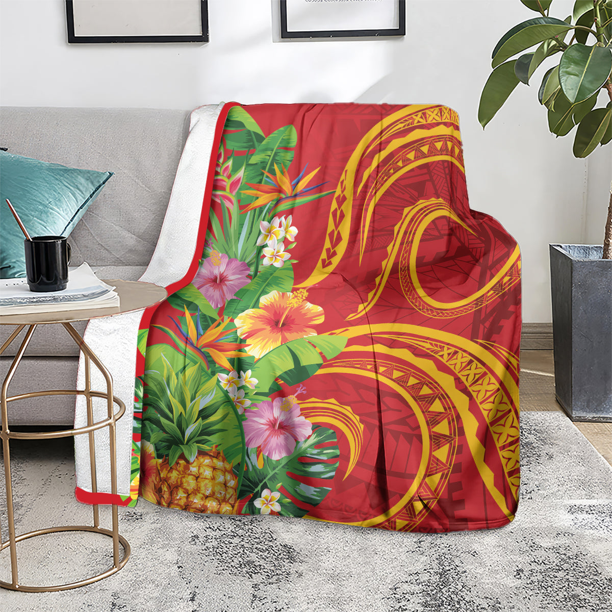 Polynesian Tribal Flower Tattoo Blanket Special Vermilion Vibe LT9 - Polynesian Pride