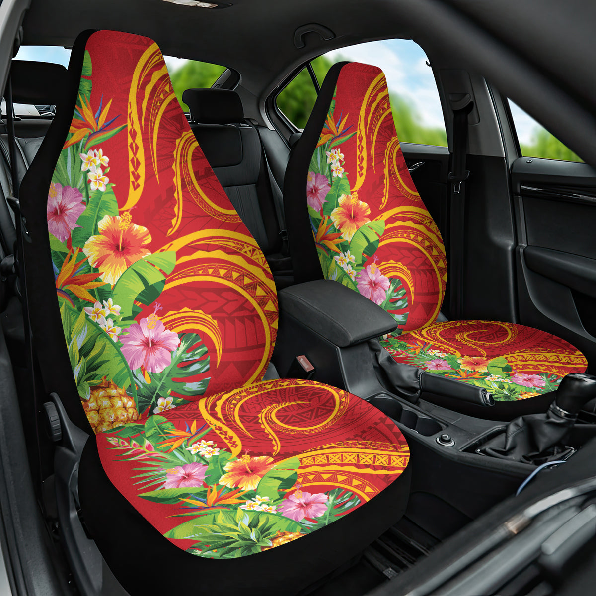 Polynesian Tribal Flower Tattoo Car Seat Cover Special Vermilion Vibe LT9 One Size Brownish-red - Polynesian Pride