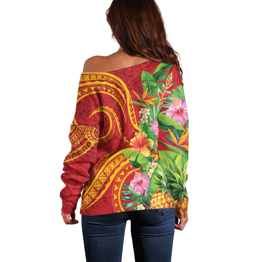 Polynesian Tribal Flower Tattoo Off Shoulder Sweater Special Vermilion Vibe LT9 - Polynesian Pride