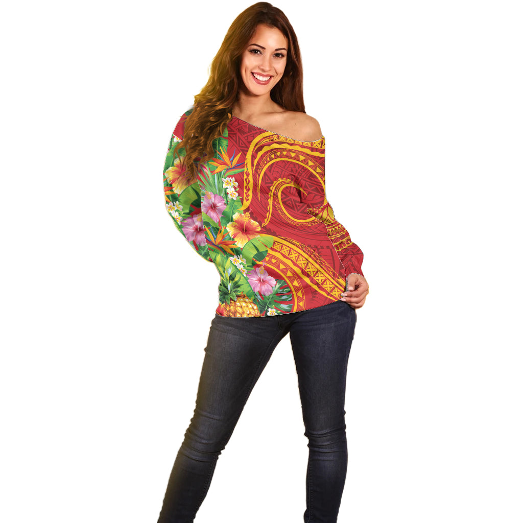 Polynesian Tribal Flower Tattoo Off Shoulder Sweater Special Vermilion Vibe LT9 - Polynesian Pride