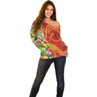 Polynesian Tribal Flower Tattoo Off Shoulder Sweater Special Vermilion Vibe LT9 - Polynesian Pride