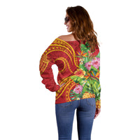 Polynesian Tribal Flower Tattoo Off Shoulder Sweater Special Vermilion Vibe LT9 - Polynesian Pride