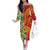 Polynesian Tribal Flower Tattoo Off The Shoulder Long Sleeve Dress Special Vermilion Vibe