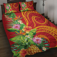 Polynesian Tribal Flower Tattoo Quilt Bed Set Special Vermilion Vibe LT9 Brownish-red - Polynesian Pride