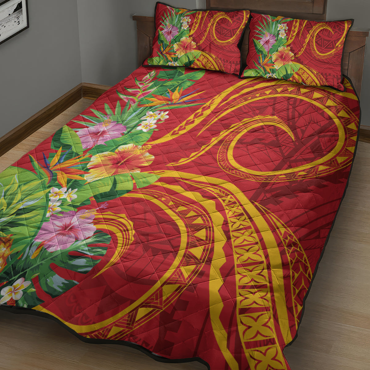Polynesian Tribal Flower Tattoo Quilt Bed Set Special Vermilion Vibe LT9 - Polynesian Pride