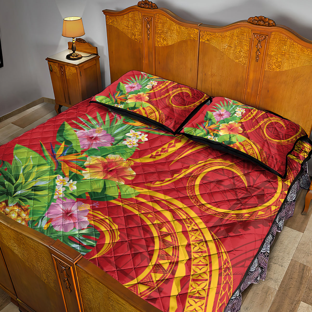 Polynesian Tribal Flower Tattoo Quilt Bed Set Special Vermilion Vibe LT9 - Polynesian Pride