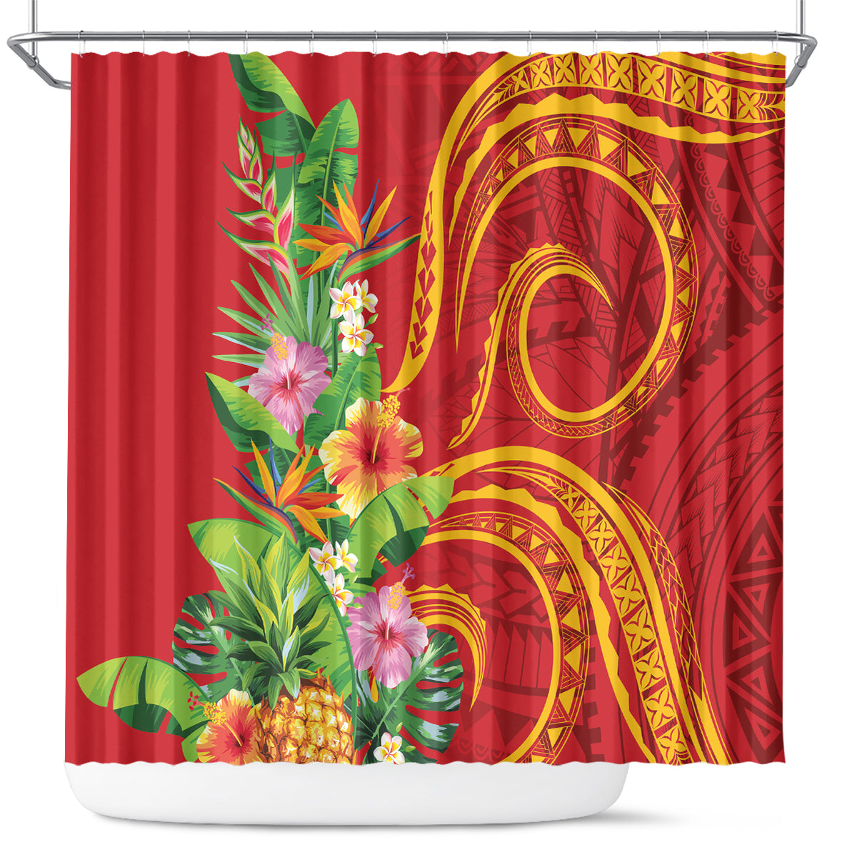 Polynesian Tribal Flower Tattoo Shower Curtain Special Vermilion Vibe