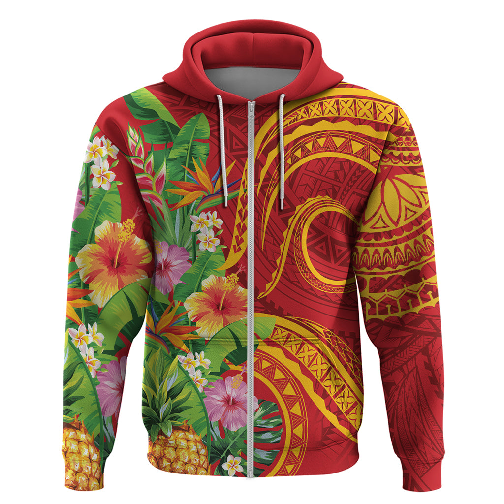 Polynesian Tribal Flower Tattoo Zip Hoodie Special Vermilion Vibe LT9 Zip Hoodie Brownish-red - Polynesian Pride