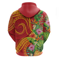 Polynesian Tribal Flower Tattoo Zip Hoodie Special Vermilion Vibe LT9 - Polynesian Pride