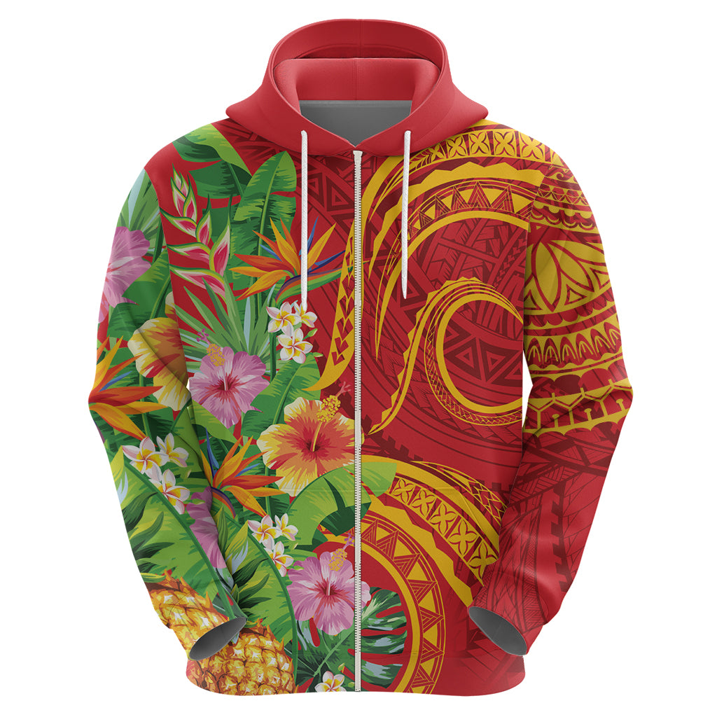 Polynesian Tribal Flower Tattoo Zip Hoodie Special Vermilion Vibe LT9 - Polynesian Pride