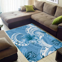 Polynesian Hibiscus Flower Tribal Area Rug Blue Color LT9 - Polynesian Pride