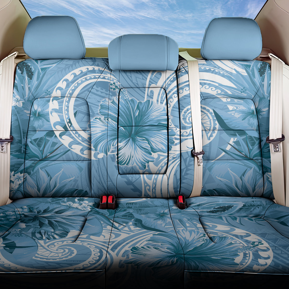 Polynesian Hibiscus Flower Tribal Back Car Seat Cover Blue Color LT9 One Size Blue - Polynesian Pride