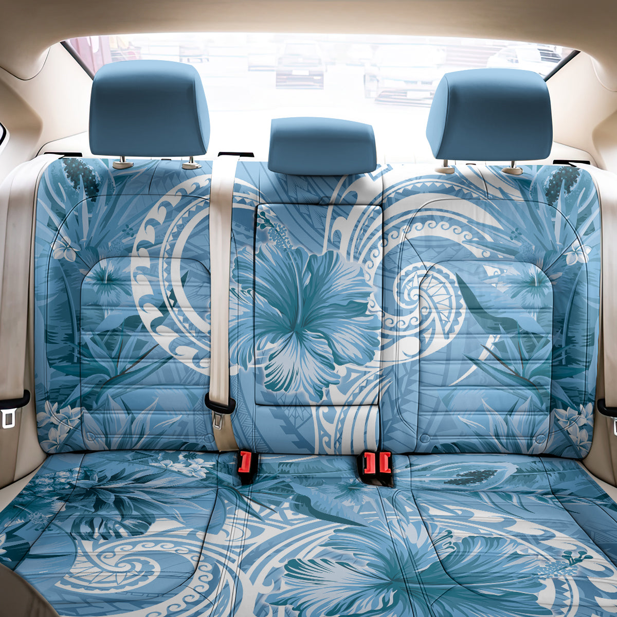 Polynesian Hibiscus Flower Tribal Back Car Seat Cover Blue Color LT9 - Polynesian Pride