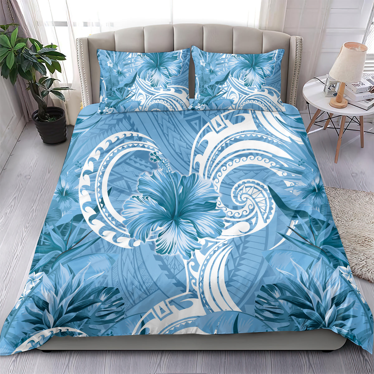 Polynesian Hibiscus Flower Tribal Bedding Set Blue Color LT9 - Polynesian Pride