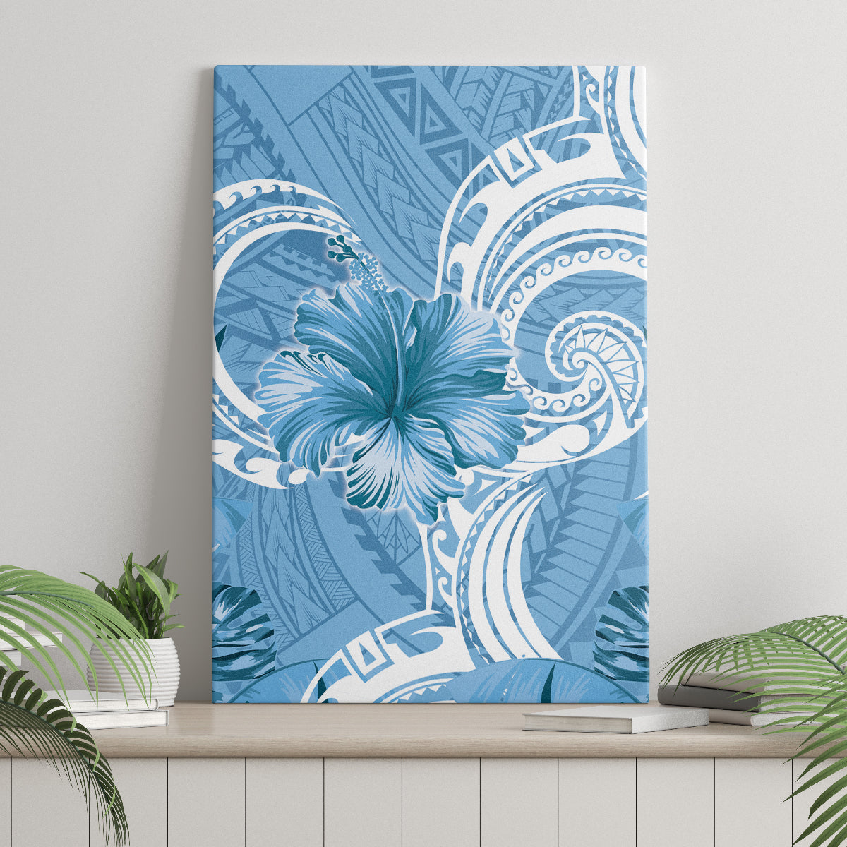 Polynesian Hibiscus Flower Tribal Canvas Wall Art Blue Color LT9 - Polynesian Pride
