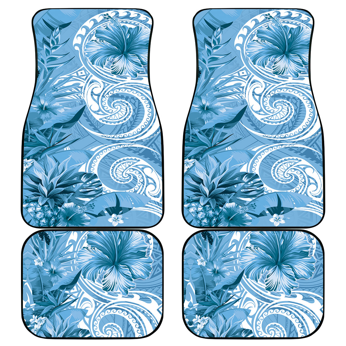 Polynesian Hibiscus Flower Tribal Car Mats Blue Color LT9 - Polynesian Pride