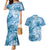 Polynesian Hibiscus Flower Tribal Couples Matching Mermaid Dress and Hawaiian Shirt Blue Color