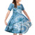 Polynesian Hibiscus Flower Tribal Family Matching Off The Shoulder Long Sleeve Dress and Hawaiian Shirt Blue Color