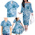 Polynesian Hibiscus Flower Tribal Family Matching Off The Shoulder Long Sleeve Dress and Hawaiian Shirt Blue Color