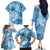 Polynesian Hibiscus Flower Tribal Family Matching Off The Shoulder Long Sleeve Dress and Hawaiian Shirt Blue Color