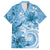 Polynesian Hibiscus Flower Tribal Family Matching Off The Shoulder Long Sleeve Dress and Hawaiian Shirt Blue Color