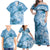 Polynesian Hibiscus Flower Tribal Family Matching Off Shoulder Maxi Dress and Hawaiian Shirt Blue Color