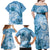 Polynesian Hibiscus Flower Tribal Family Matching Off Shoulder Maxi Dress and Hawaiian Shirt Blue Color