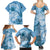 Polynesian Hibiscus Flower Tribal Family Matching Summer Maxi Dress and Hawaiian Shirt Blue Color