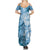 Polynesian Hibiscus Flower Tribal Family Matching Summer Maxi Dress and Hawaiian Shirt Blue Color