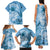 Polynesian Hibiscus Flower Tribal Family Matching Tank Maxi Dress and Hawaiian Shirt Blue Color