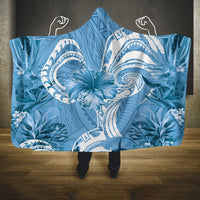 Polynesian Hibiscus Flower Tribal Hooded Blanket Blue Color LT9 One Size Blue - Polynesian Pride