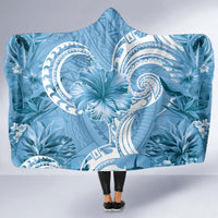 Polynesian Hibiscus Flower Tribal Hooded Blanket Blue Color LT9 - Polynesian Pride