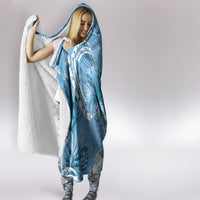 Polynesian Hibiscus Flower Tribal Hooded Blanket Blue Color LT9 - Polynesian Pride